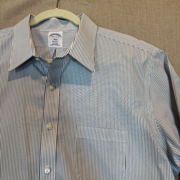Brooks Brothers Regent 1818 Non-Iron Dress Shirt 17.5–6/7 Blue Stripe Cotton - Picture 3 of 10